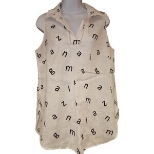 Chico's 100% Linen "Amazing" Letter Sleeveless Top White And‎ Black Sz 0 Small